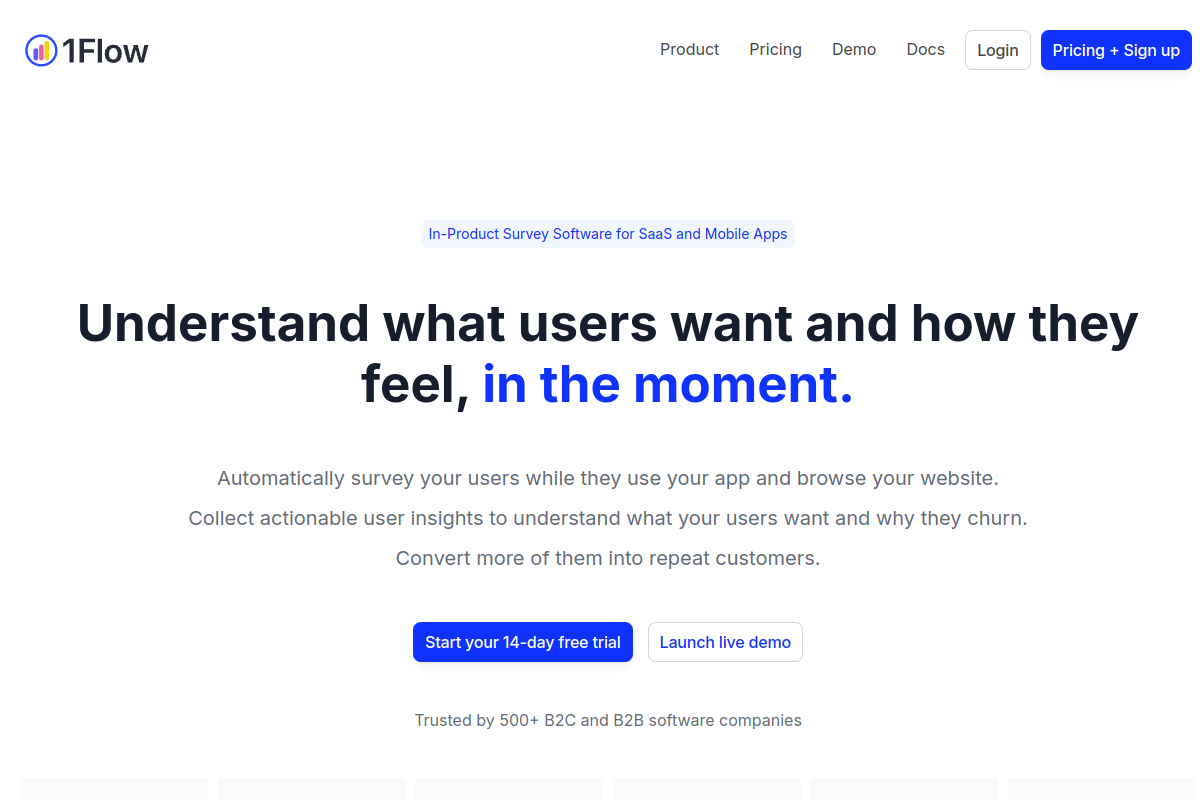 Screenshot of the 1Flow website