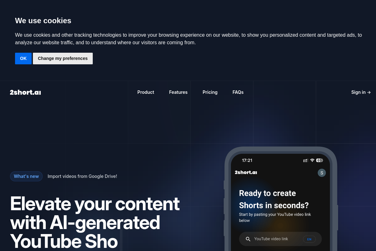 Screenshot of the 2short website