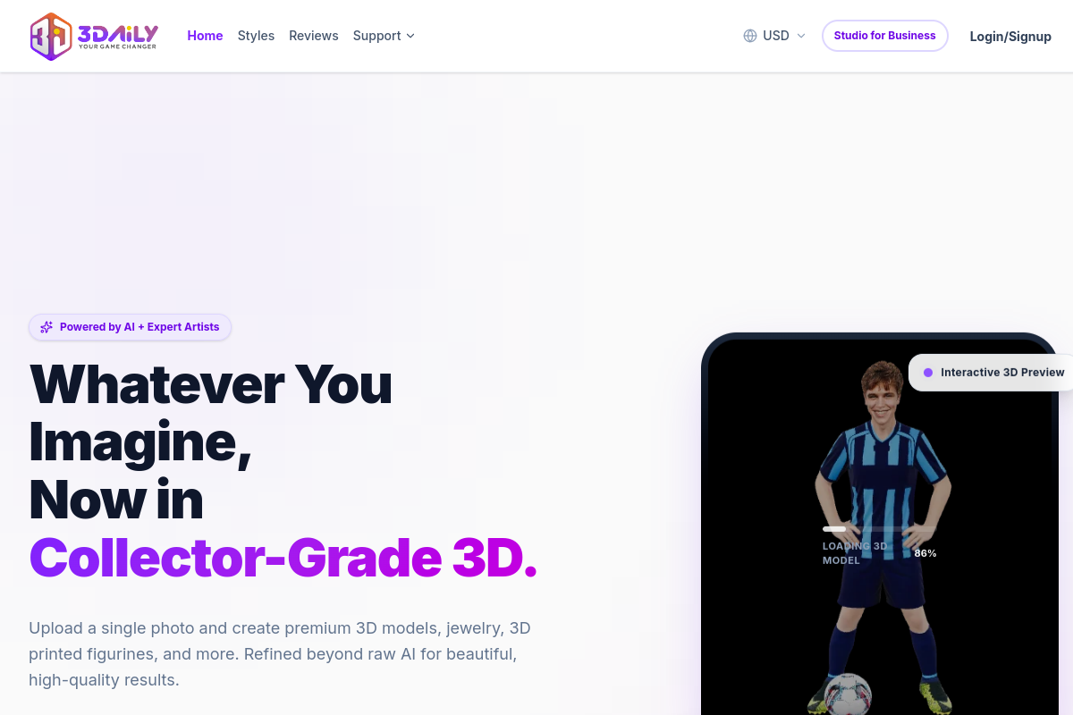 Screenshot of the 3DAiLY website