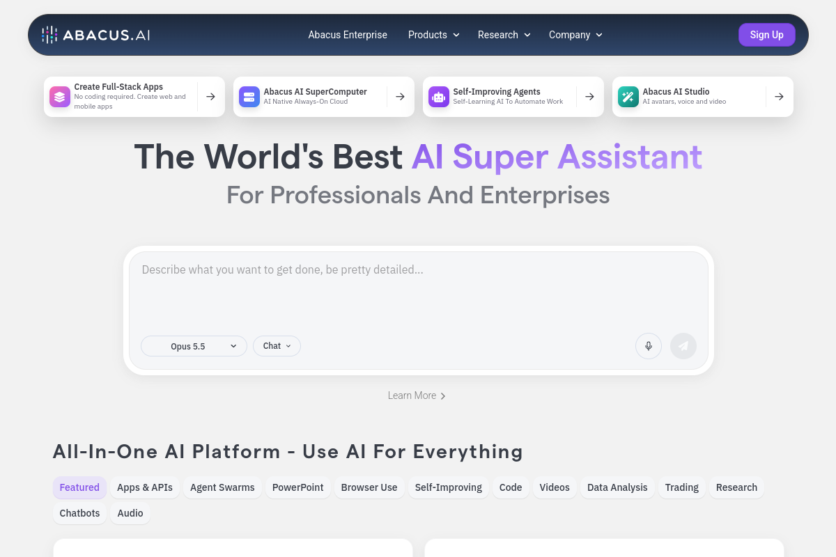 Screenshot of the Abacus website
