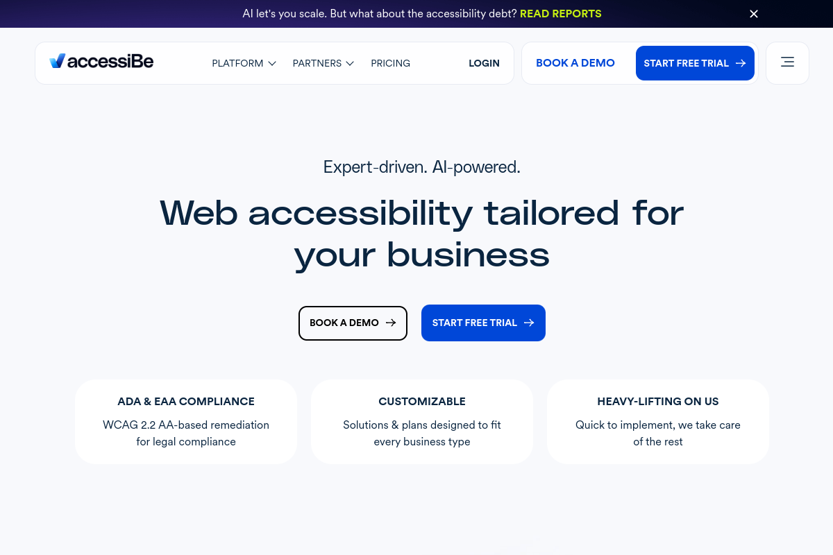 Screenshot of the accessiBe website