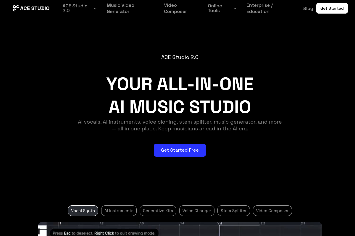 Screenshot of the ACEStudio website