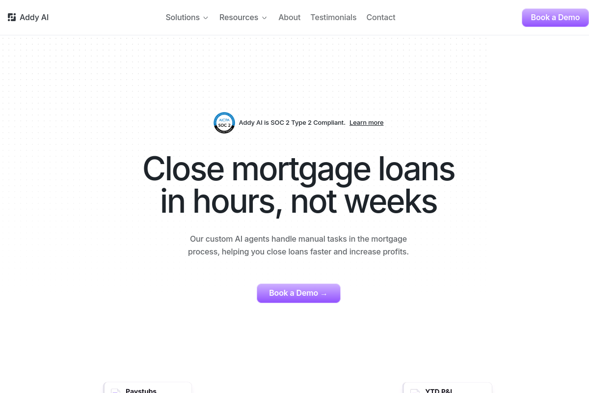 Screenshot of the Addy AI website