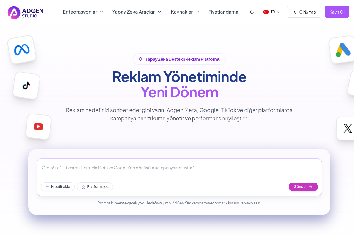 Screenshot of the Adgen Studio website