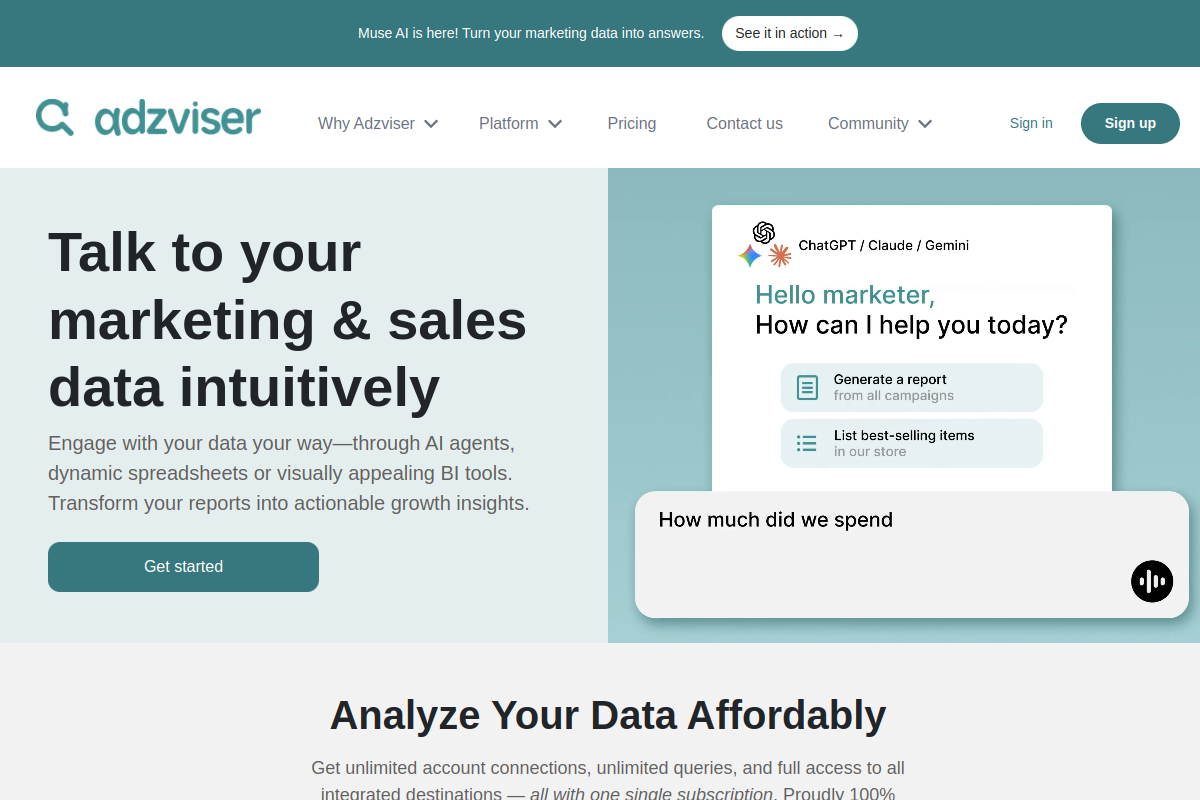 Screenshot of the Adzviser website