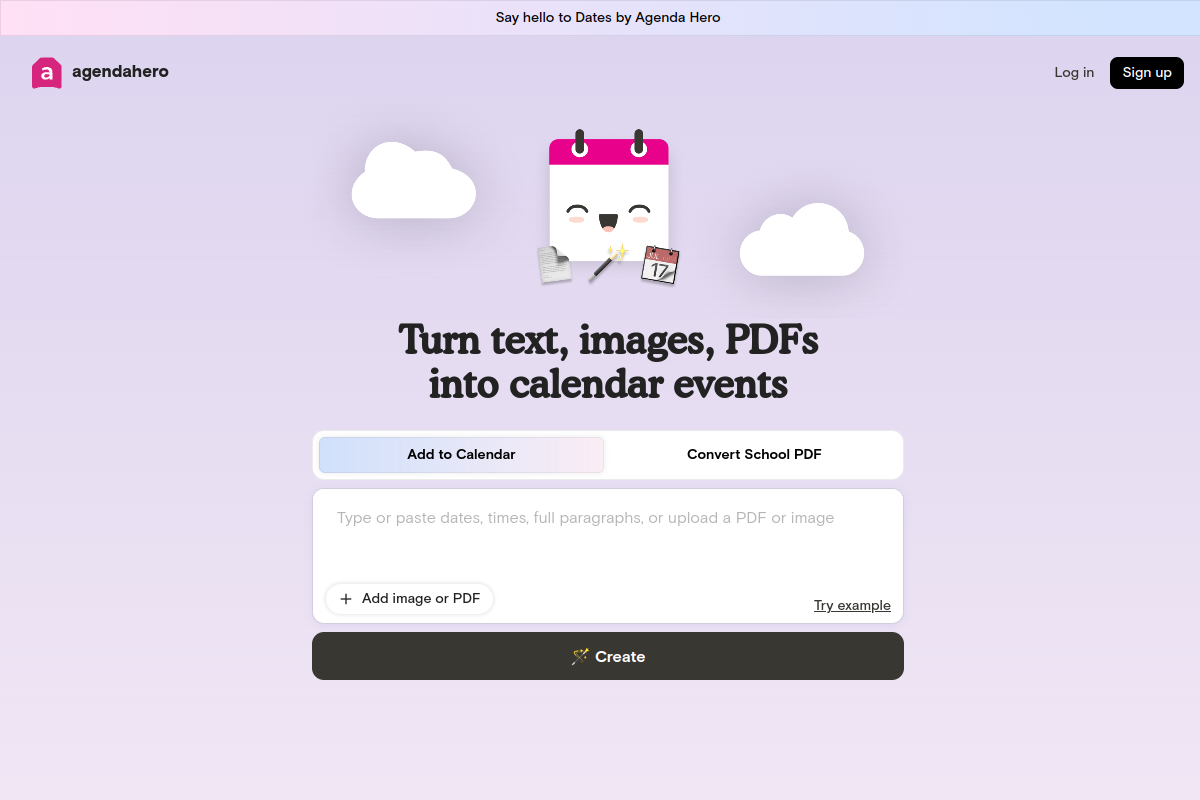 Screenshot of the Agenda Hero website