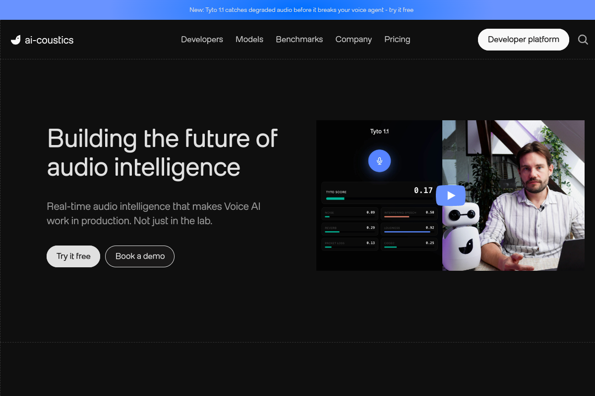 Screenshot of the AI-coustics website