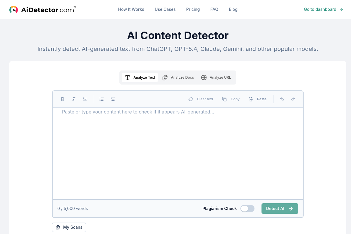 Screenshot of the AI Checker Tool website