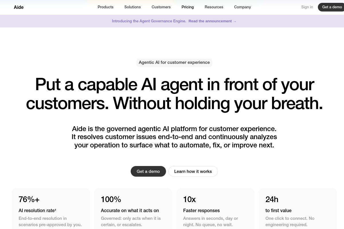 Screenshot of the Aide website
