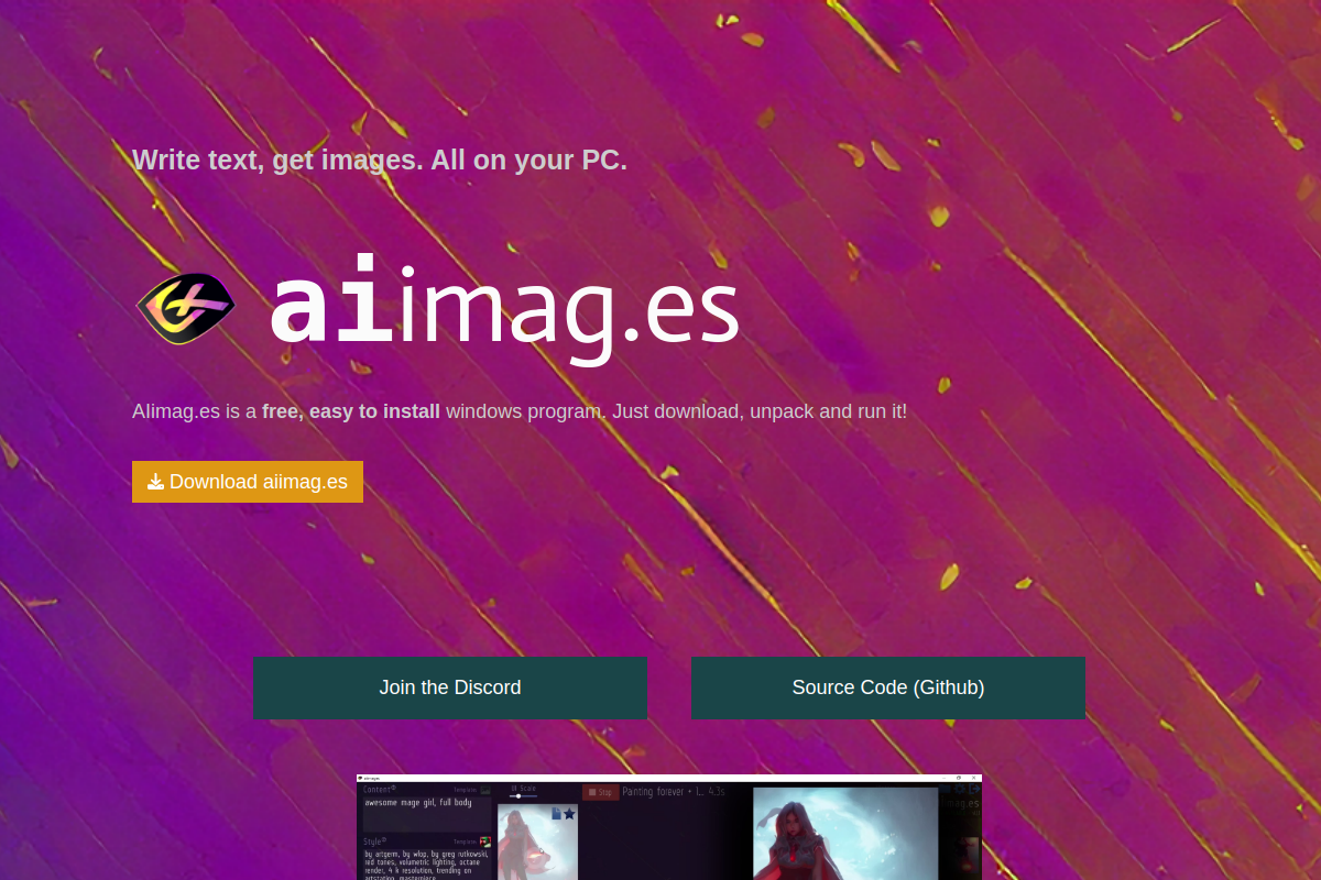 Screenshot of the AIimages website