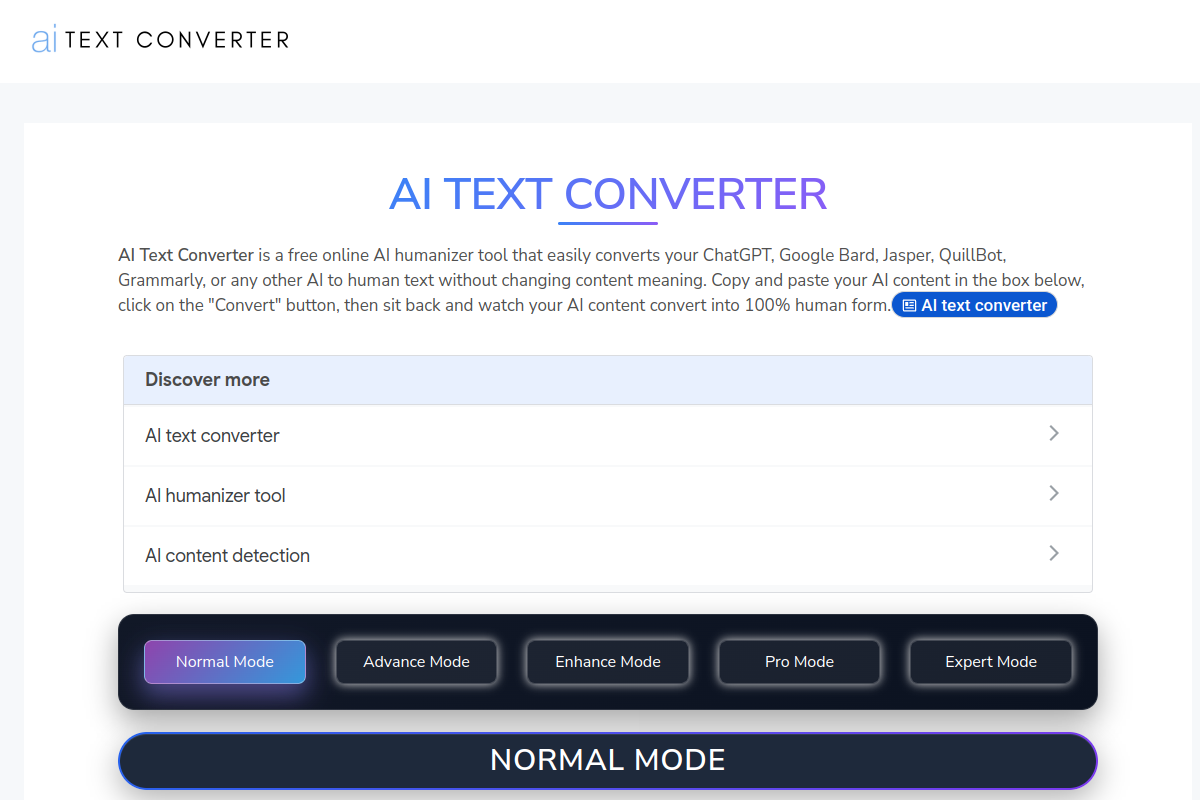 Screenshot of the AI Text Converter website