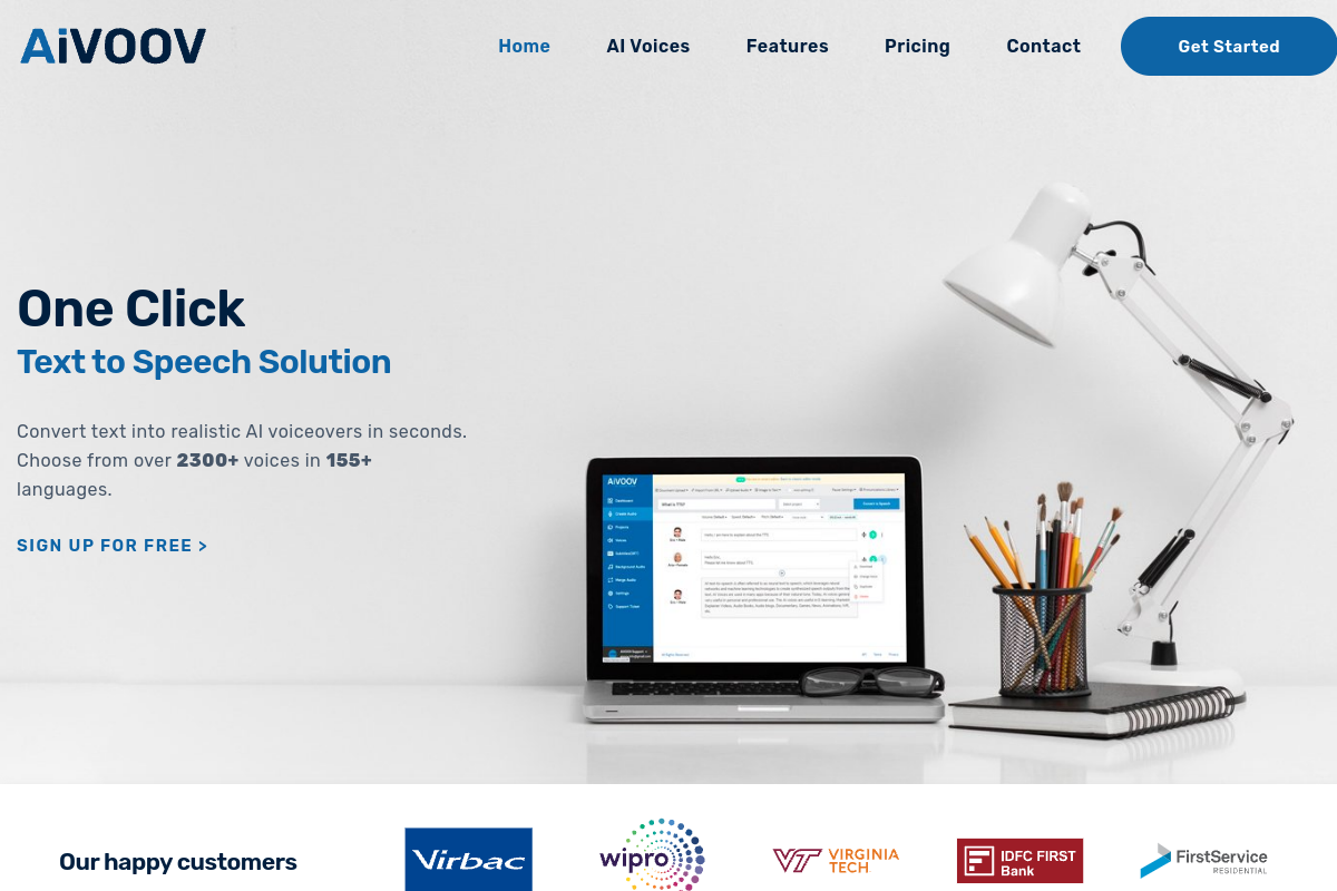 Screenshot of the Aivoov website