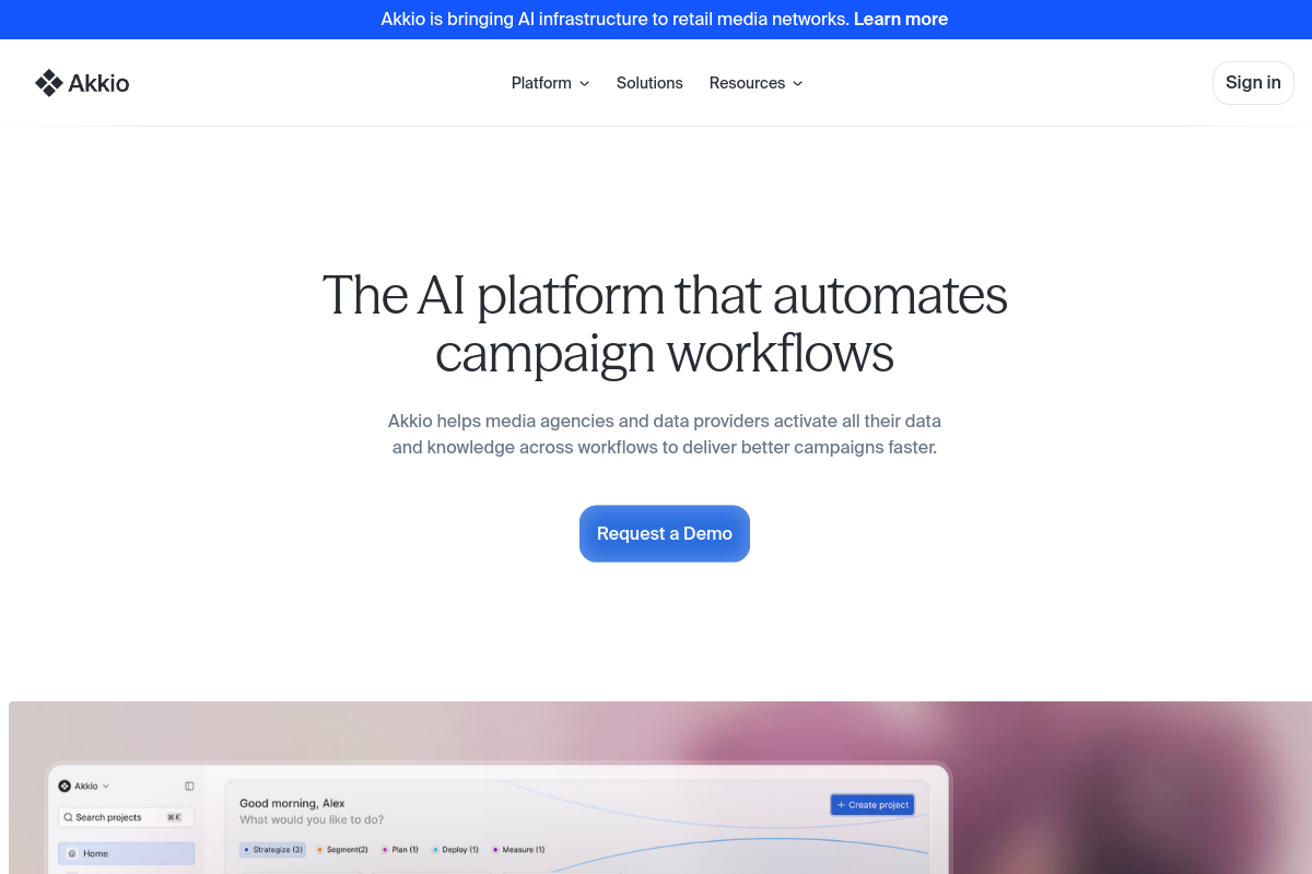 Screenshot of the Akkio website