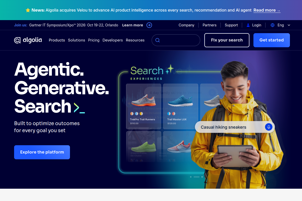 Screenshot of the Algolia website