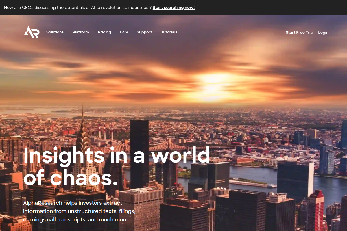 Screenshot of the Alpharesearch website