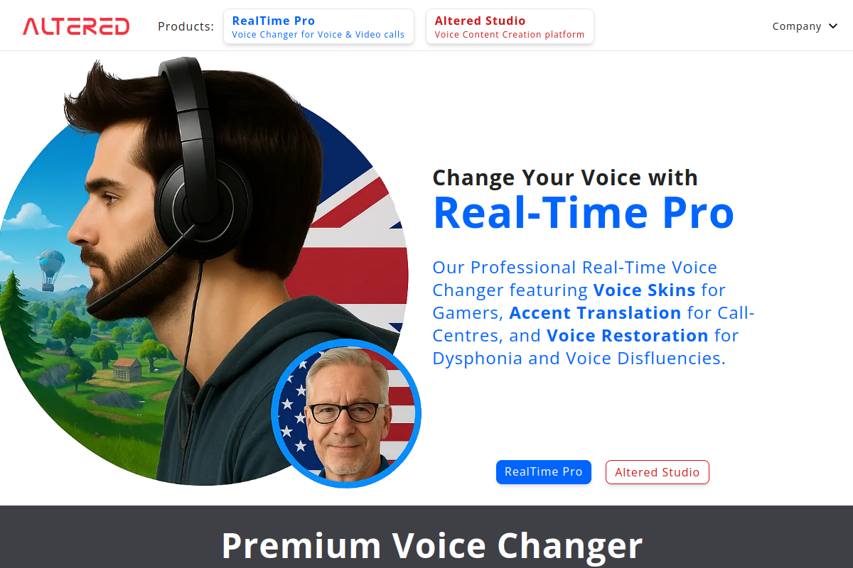 Screenshot of the Altered website