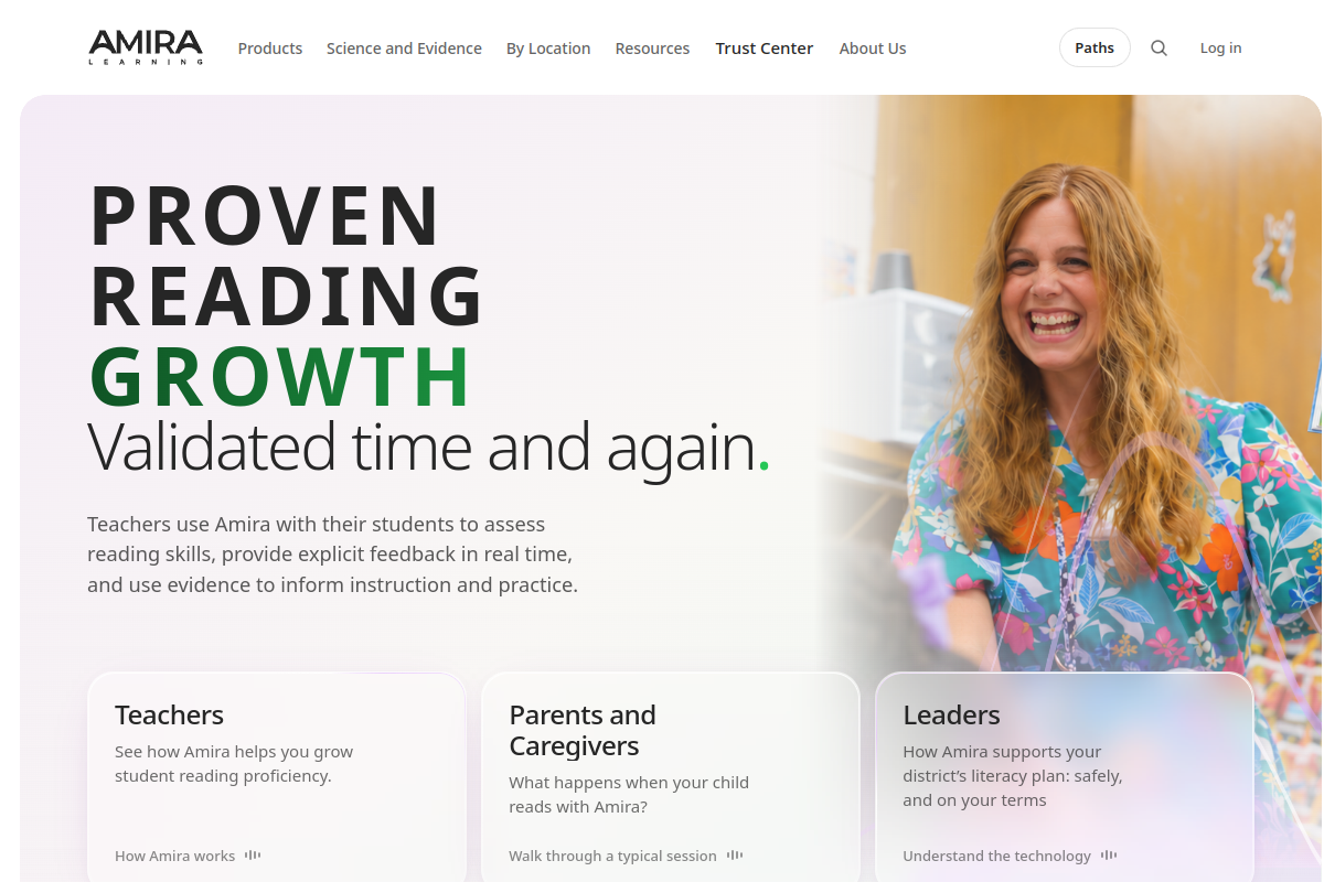 Screenshot of the Amira website