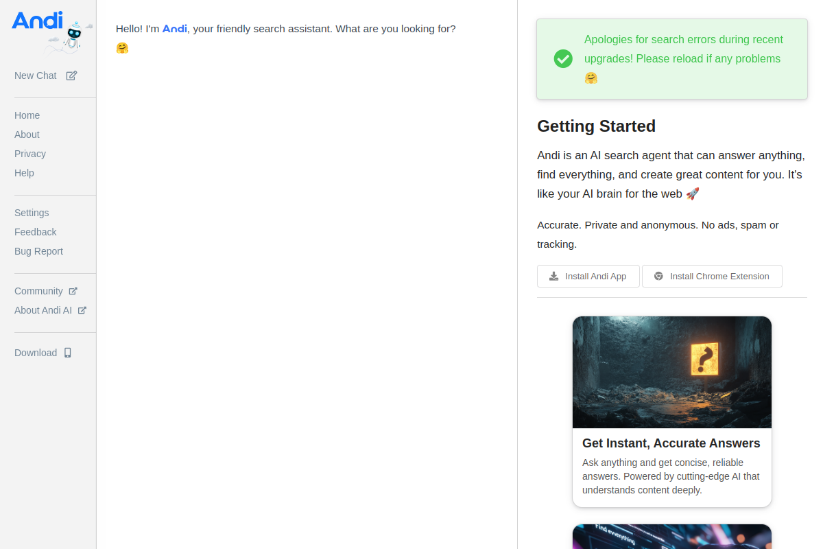 Screenshot of the Andi website