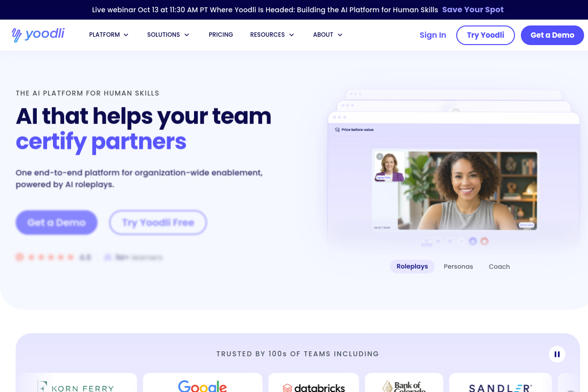 Screenshot of the Yoodli AI website