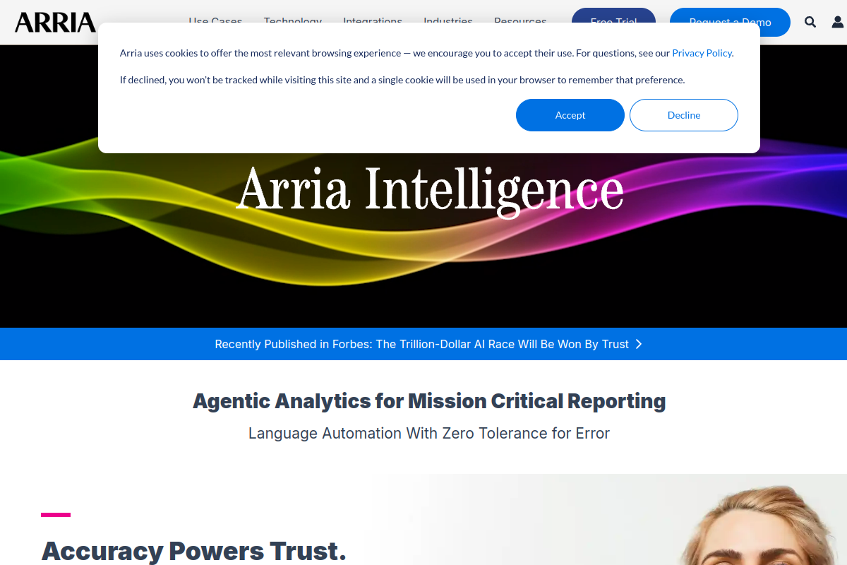 Screenshot of the Arria website