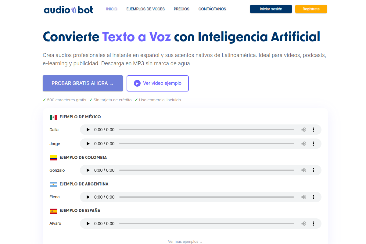 Screenshot of the AudioBot website