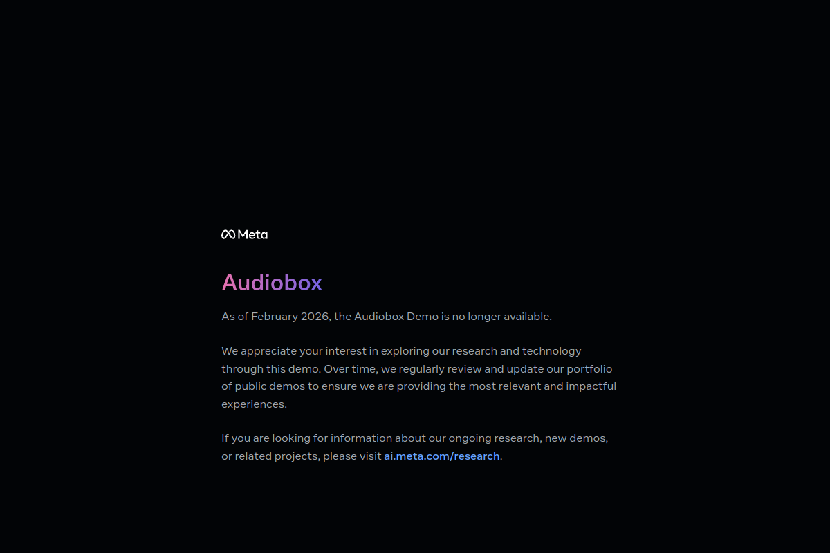 Screenshot of the Audiobox by Meta website