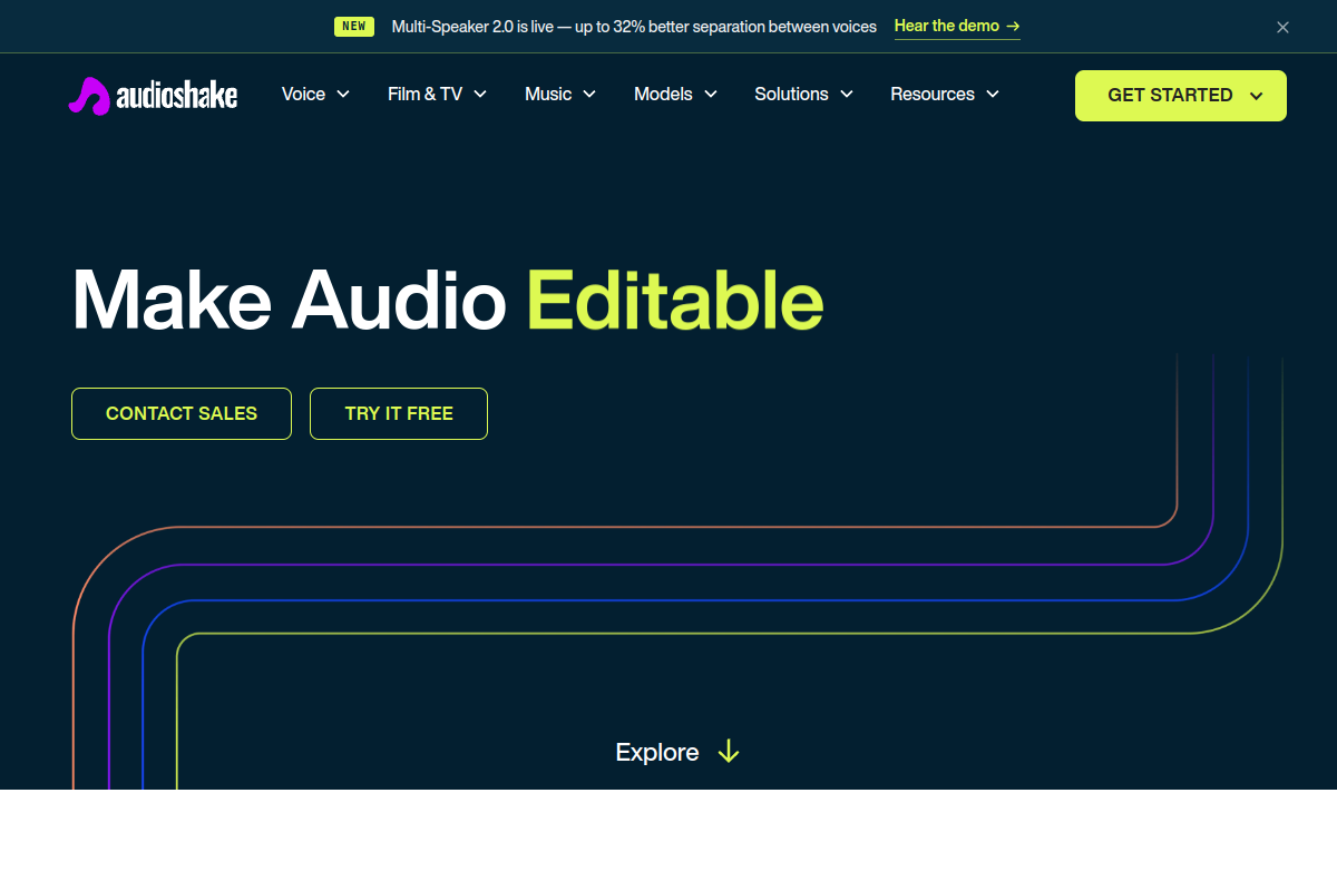 Screenshot of the Audioshake website