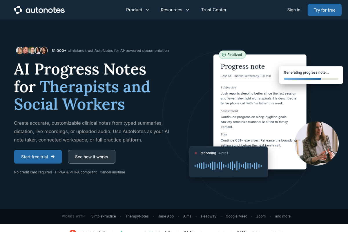 Screenshot of the AutoNotes website