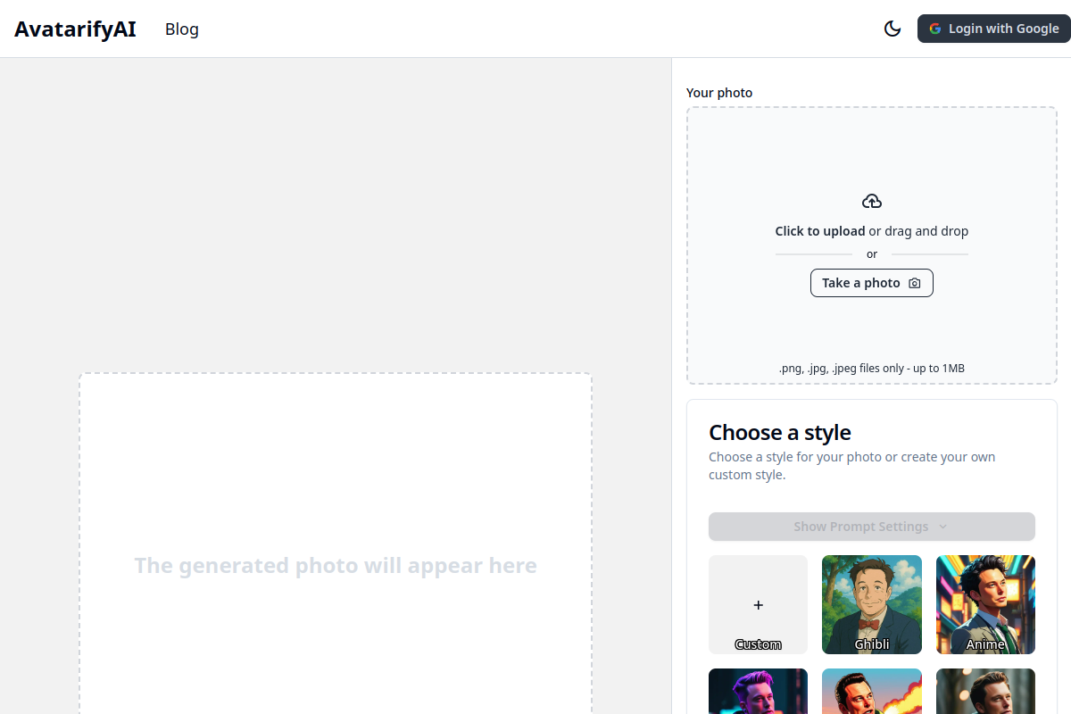 Screenshot of the Avatarify AI website