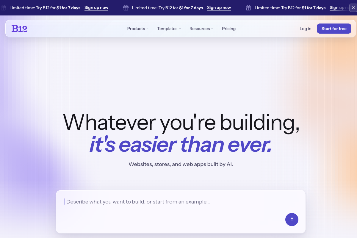 Screenshot of the B12.io website