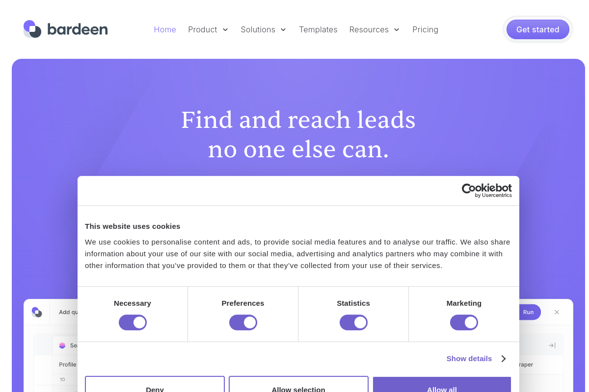 Screenshot of the Bardeen website