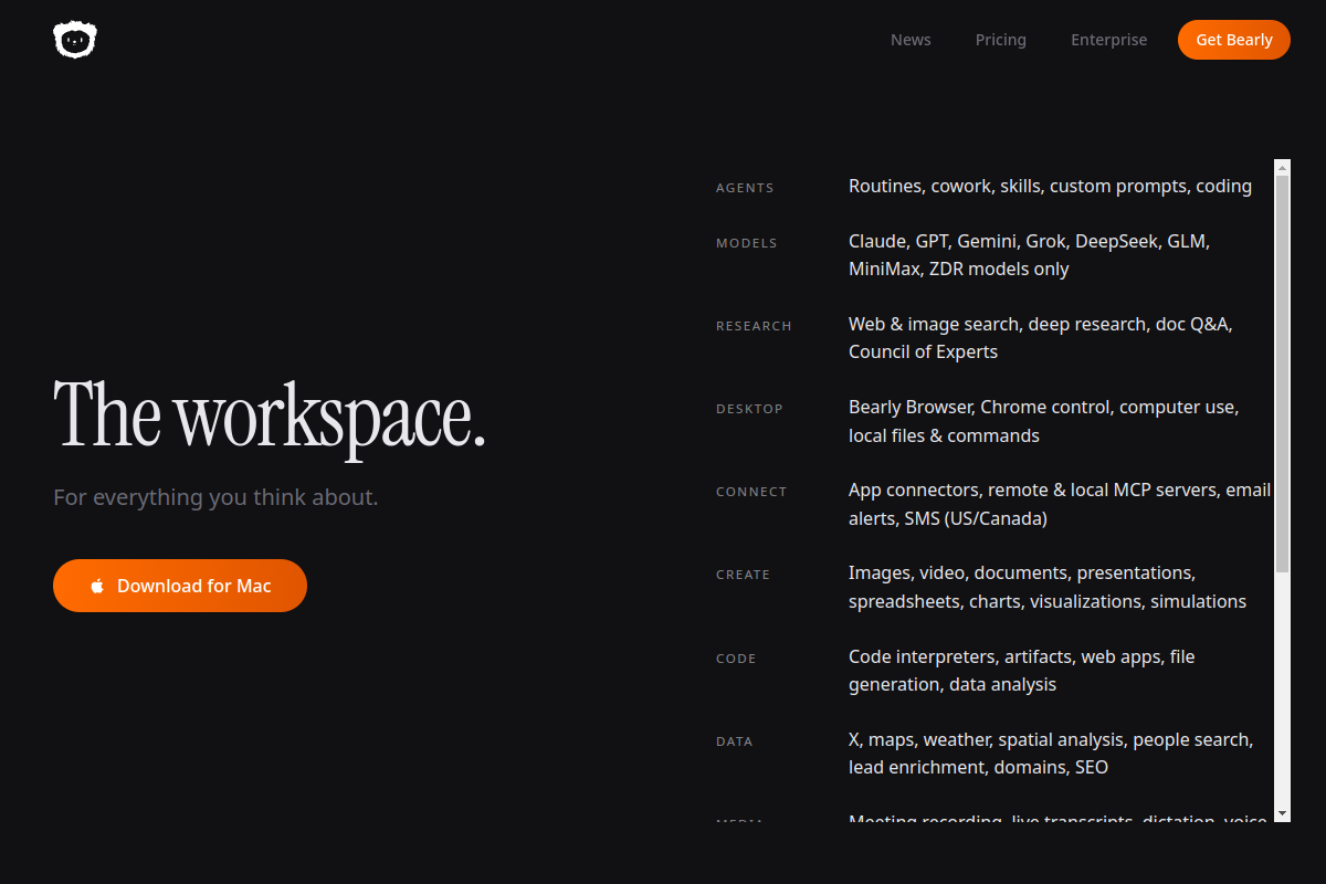 Screenshot of the Bearly website