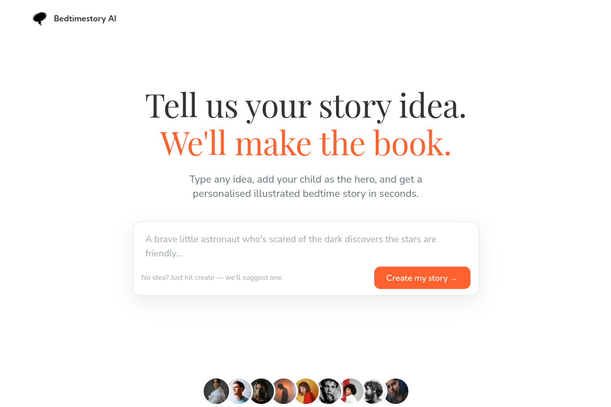 Screenshot of the BedtimeStory website