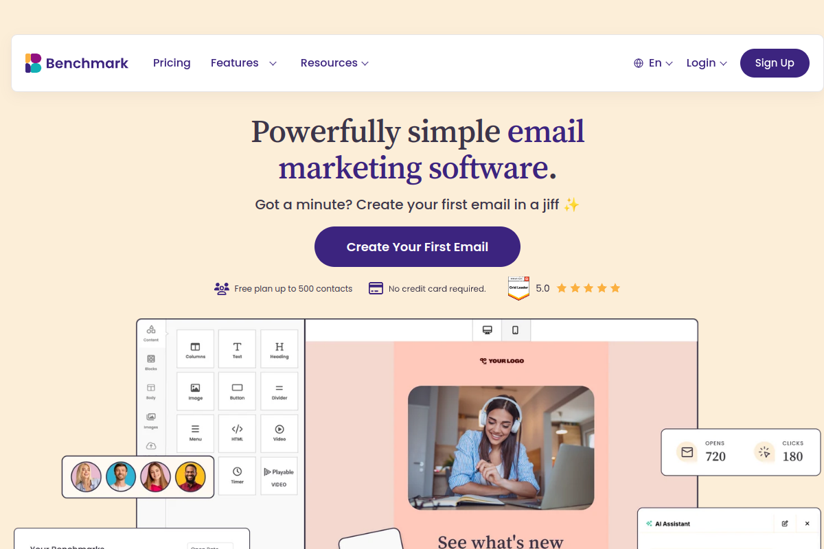 Screenshot of the Benchmark Email website