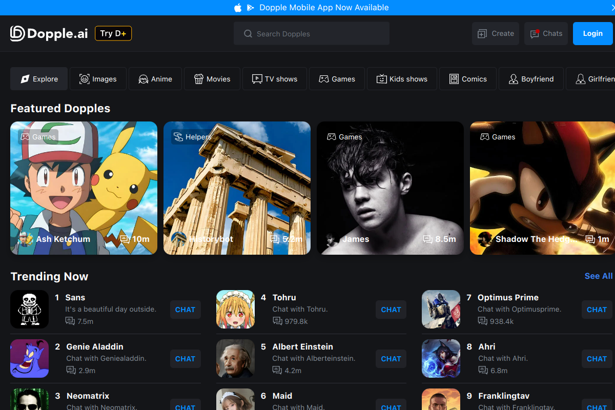 Screenshot of the Dopple website