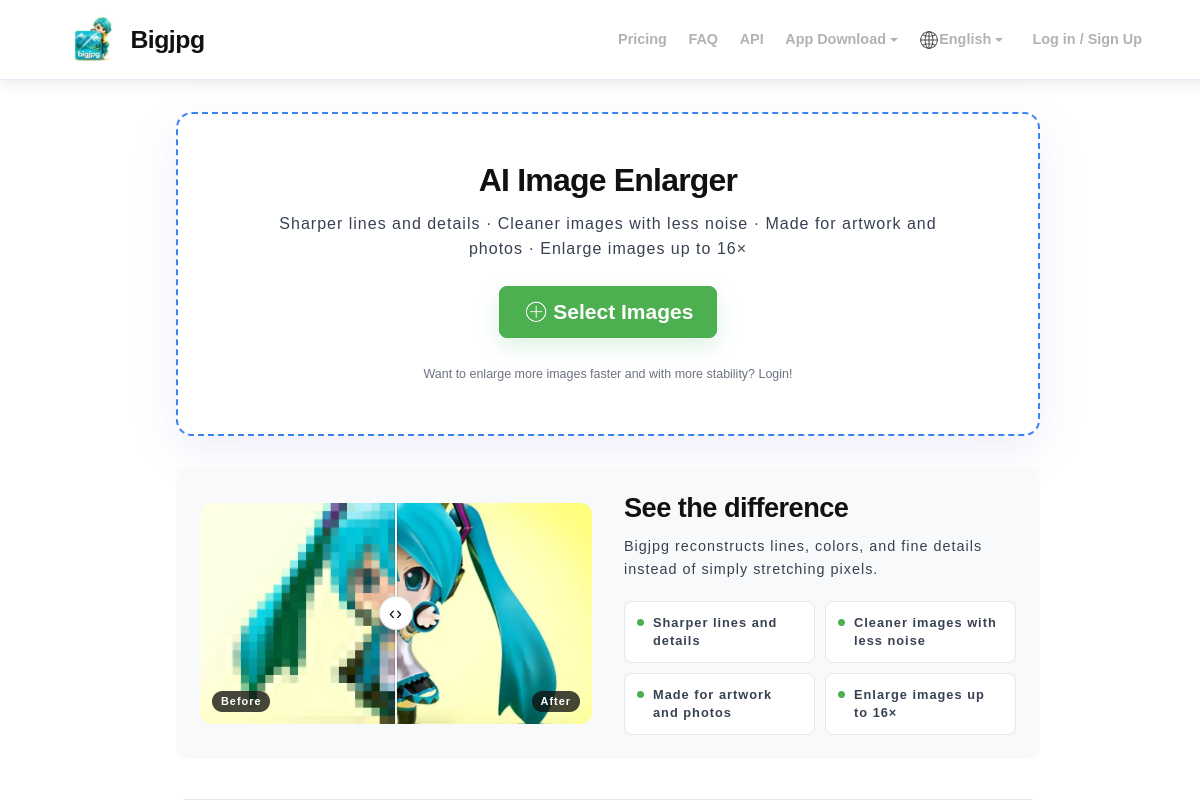 Screenshot of the BigJpg website