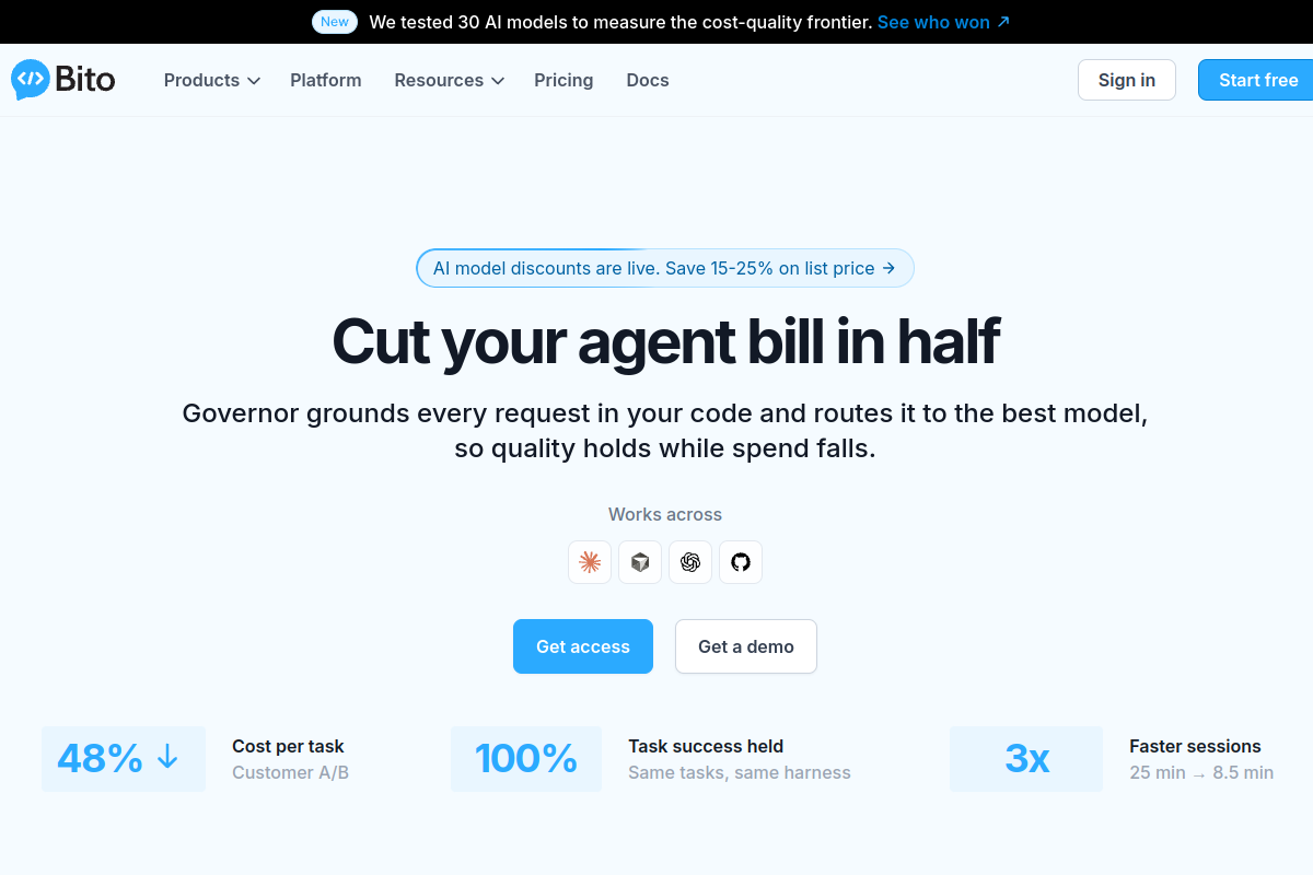 Screenshot of the Bito AI website