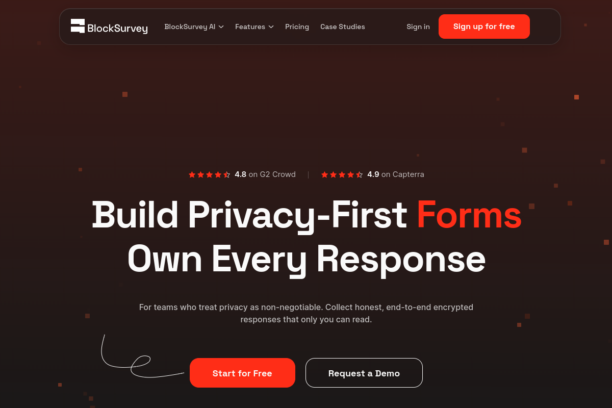 Screenshot of the Blocksurvey website