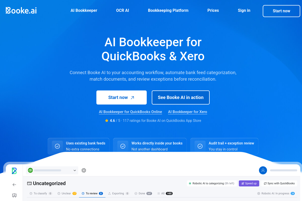 Screenshot of the Booke AI website