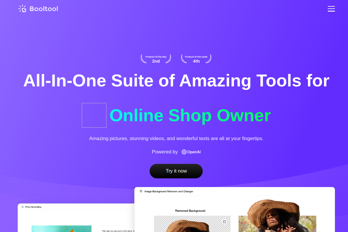 Screenshot of the Booltool website