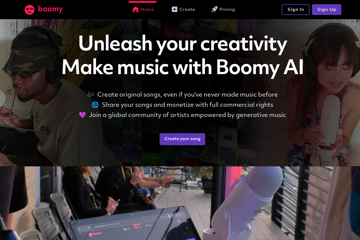 Screenshot of the Boomy website