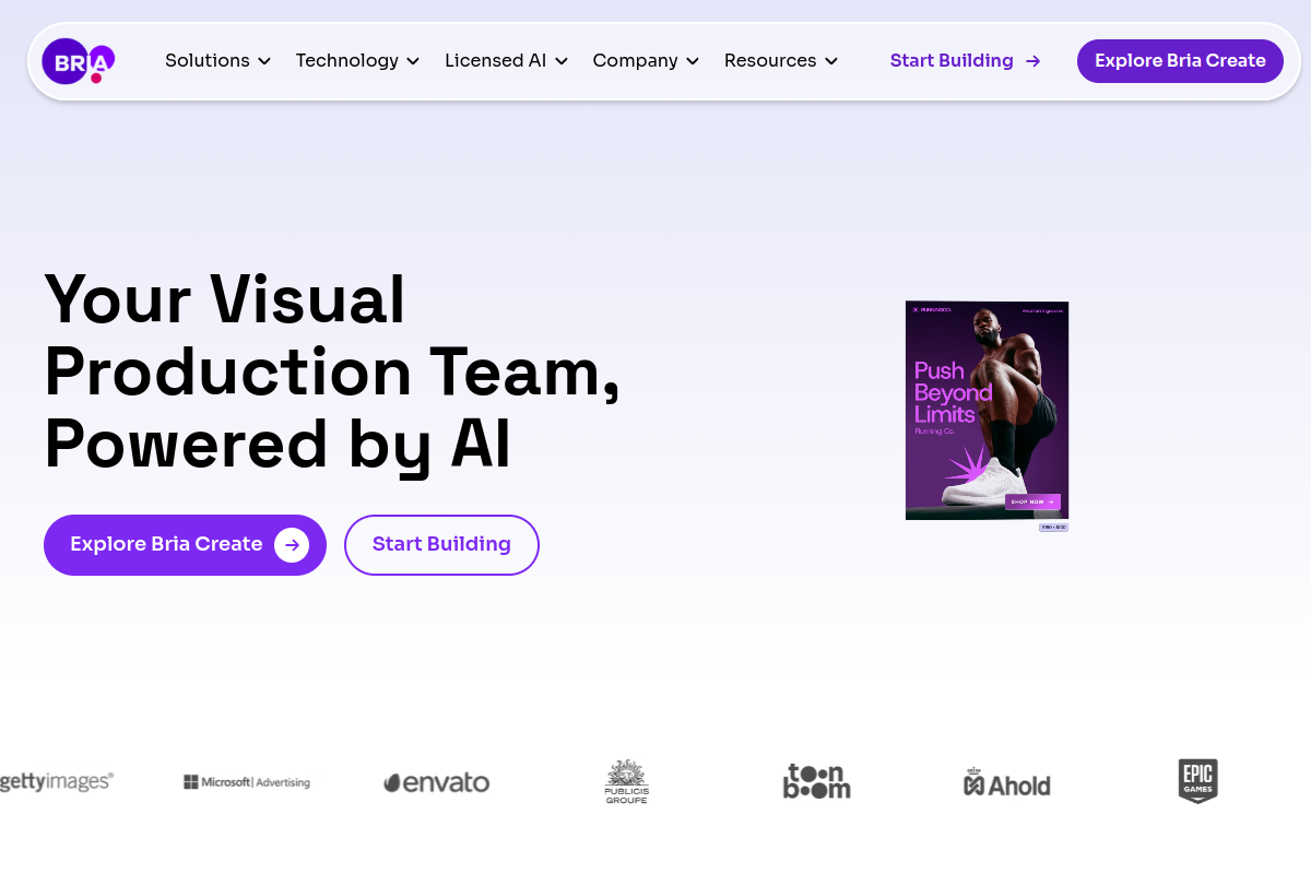 Screenshot of the Bria website