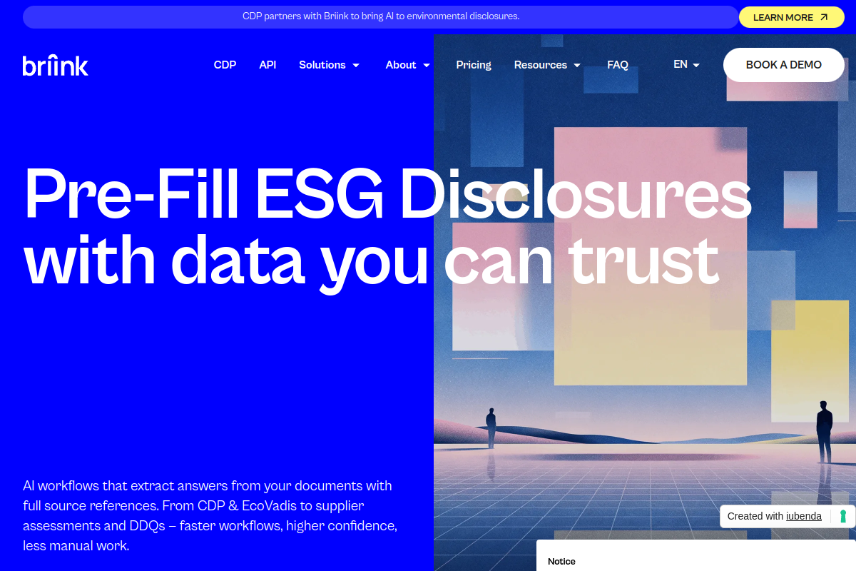 Screenshot of the Briink website