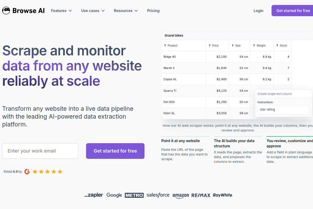 Screenshot of the Browse AI website