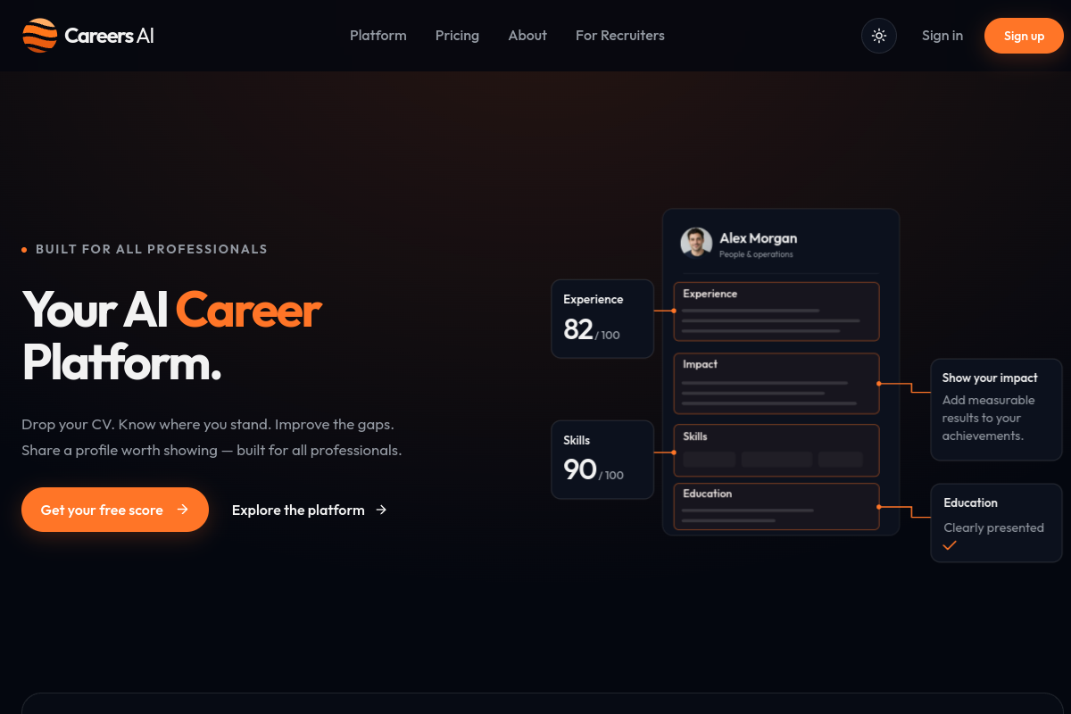 Screenshot of the Careers AI website