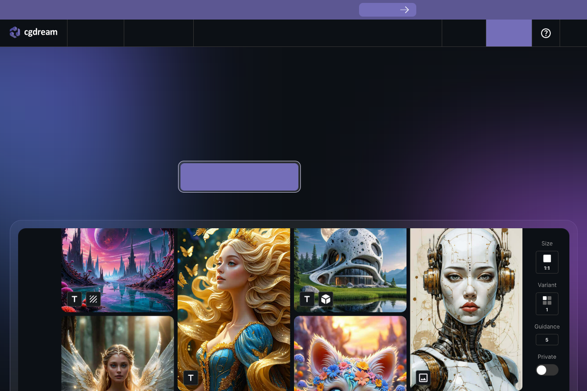 Screenshot of the CGDream website