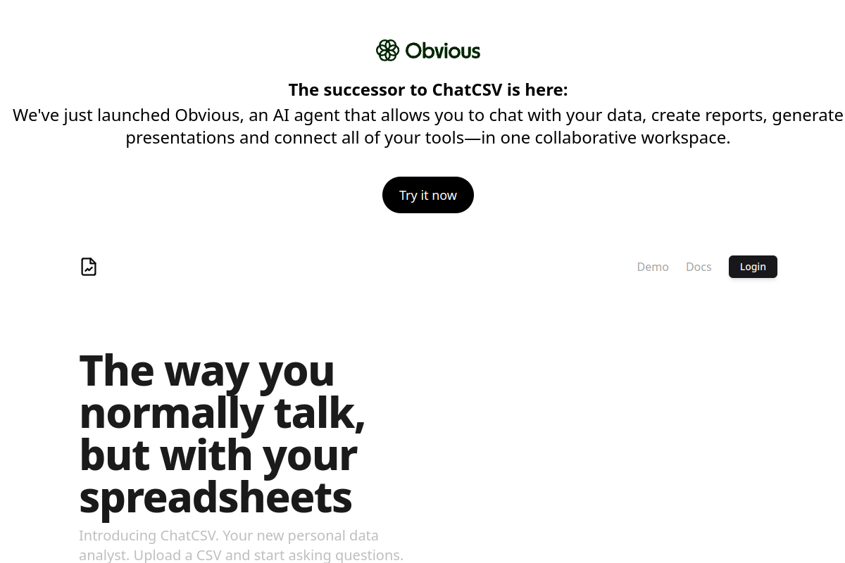 Screenshot of the ChatCSV website