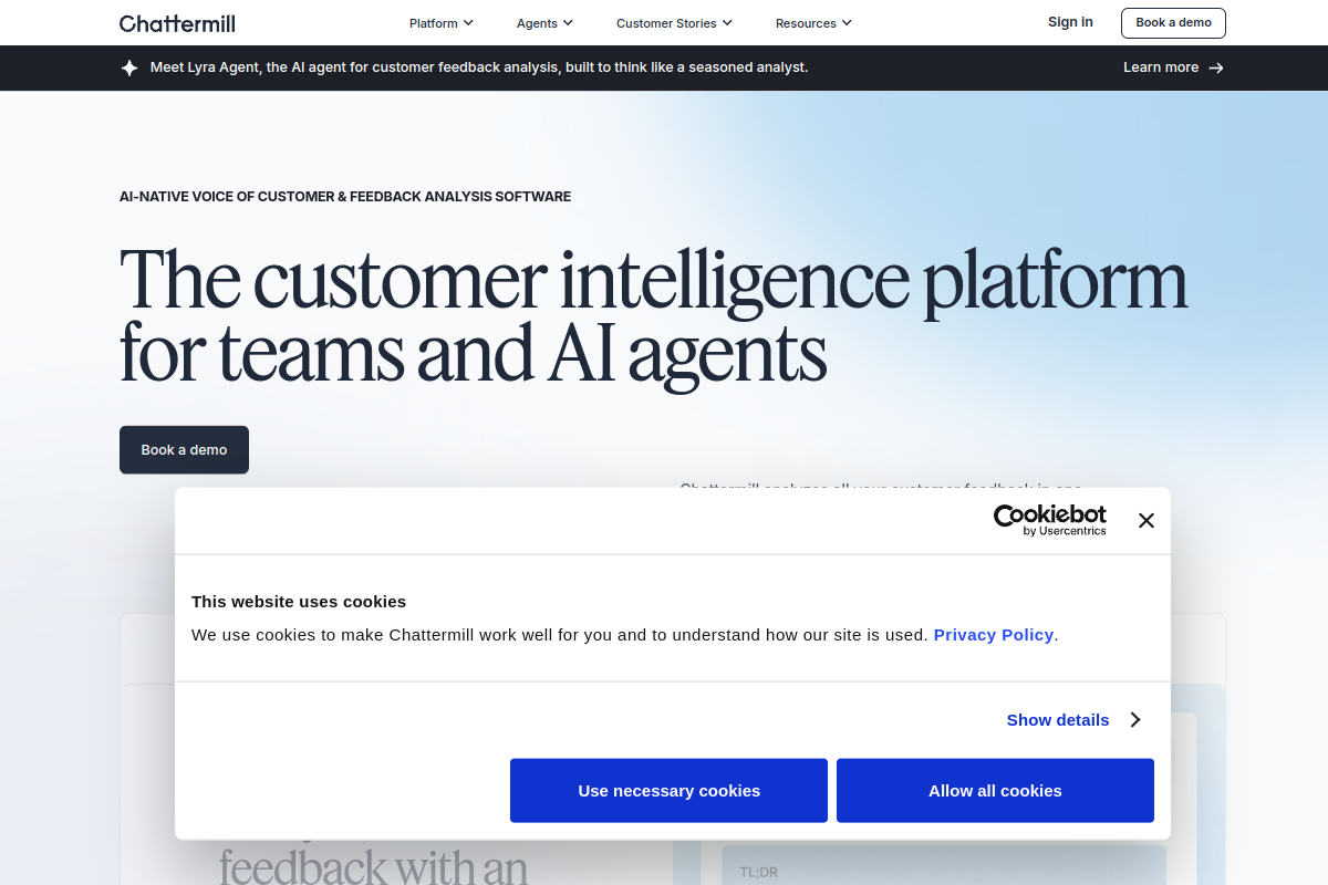 Screenshot of the Chattermill website