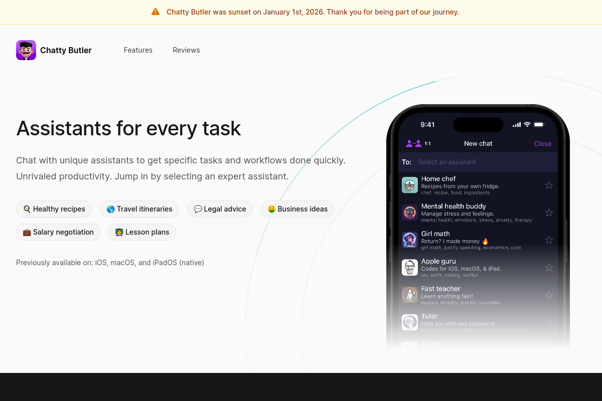 Screenshot of the Chatty Butler website