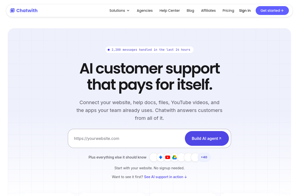 Screenshot of the Chatwith website
